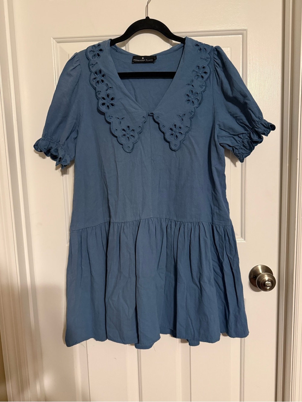 Pomander Place Tuckernuck French Blue Eyelet Collar Kit Babydoll Mini Dress M